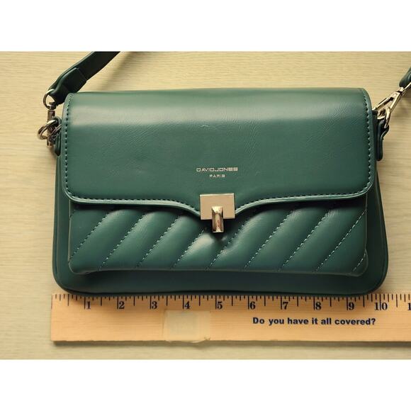 PURSE-CROSSBODY-DAVID JONES PARIS-Faux Leather-Green-Silver Tone Hardware-NEW - Picture 14 of 14
